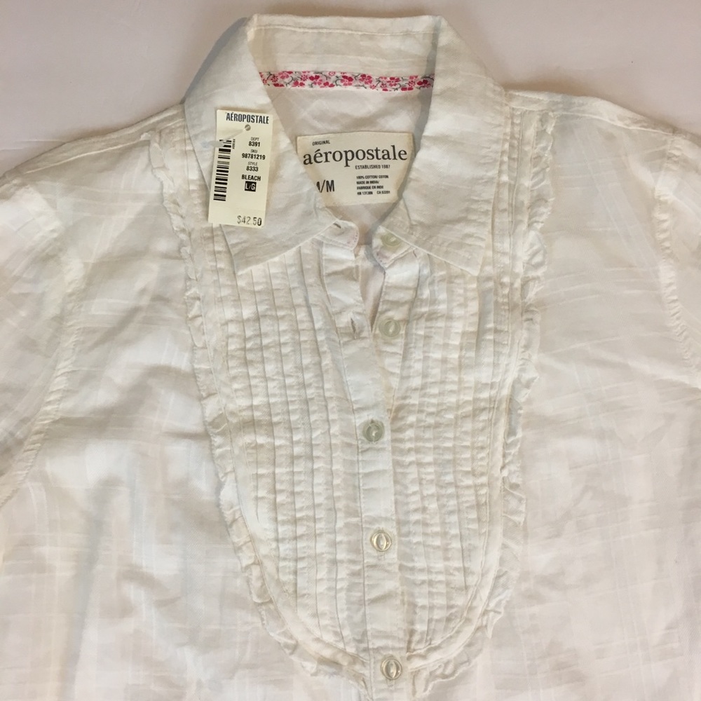 Aeropostale L Shirt Pintuck Button Long Sleeve